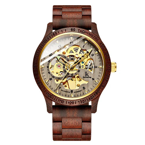 Classic Fashion Wooden Men Automatic Mechanical Watch Wooden Strap Skeleton Transparent Sport male WristWatch Relogio Masculino