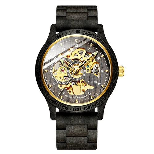 Classic Fashion Wooden Men Automatic Mechanical Watch Wooden Strap Skeleton Transparent Sport male WristWatch Relogio Masculino