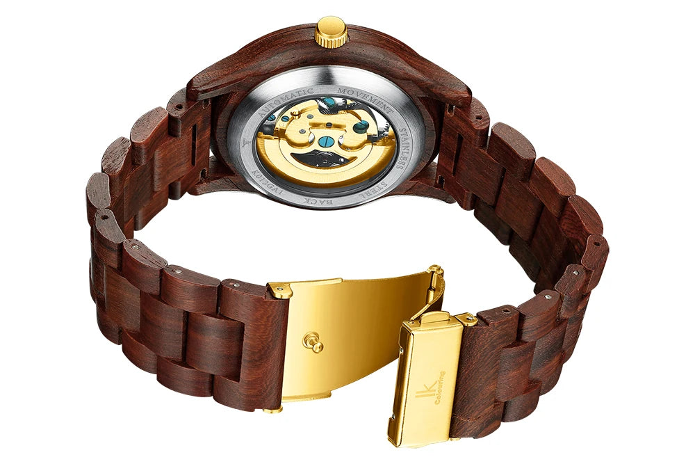 Classic Fashion Wooden Men Automatic Mechanical Watch Wooden Strap Skeleton Transparent Sport male WristWatch Relogio Masculino