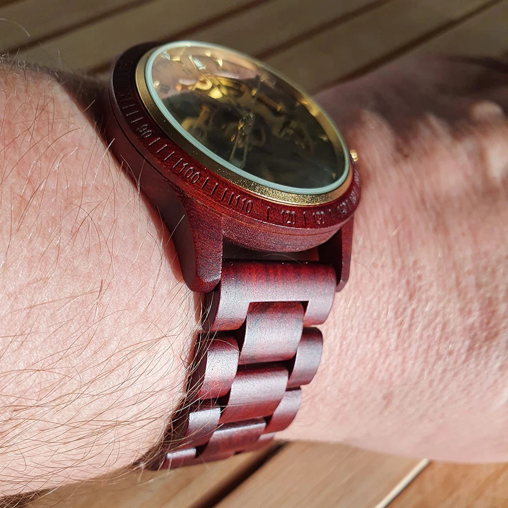 Classic Fashion Wooden Men Automatic Mechanical Watch Wooden Strap Skeleton Transparent Sport male WristWatch Relogio Masculino