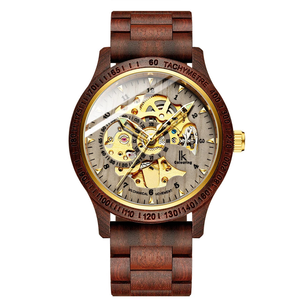 Classic Fashion Wooden Men Automatic Mechanical Watch Wooden Strap Skeleton Transparent Sport male WristWatch Relogio Masculino