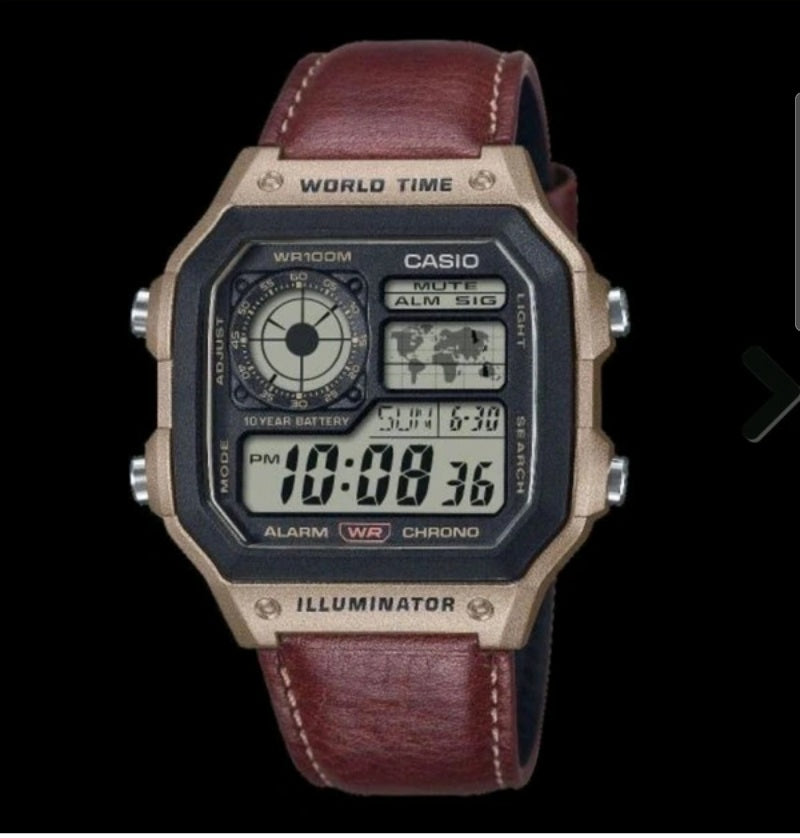 CASIO AE-1200 Illuminator Camel Brown-J1231- World Time